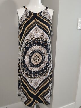 Premise Black, Cream & Gold Printed Midi Dress